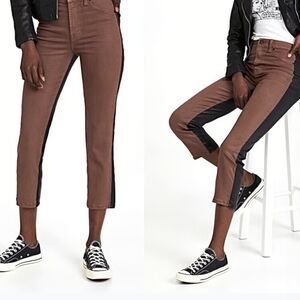 NWT 7 For All Mankind Coated High Waist Cropped Straight two-tone jeans